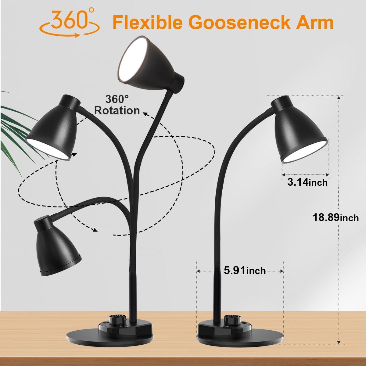 LED Desk Lamp with USB Charging Port 3 Color Modes Dimmable Reading Light Intelligent Induction Auto Dimming Task Lamp Flexible Gooseneck Table Lamp for Bedside Office, AC Adapter Include