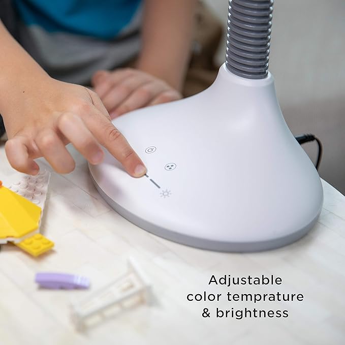 Full Spectrum LED Desk Lamp with Adjustable Brightness, Flexible Gooseneck and Integrated USB Charging Port - Reduces Eye Strain and Fatigue - Ideal for Readers, Artists, Crafters